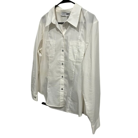 Chicos Womens White Button-Up Shirt Long Sleeve Collared Blouse Top Sz Large - Picture 3 of 9